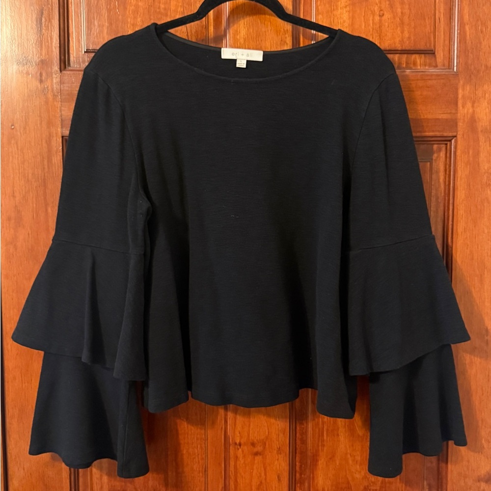 Eri & Ali Black Ruffle-Sleeve Knit Blouse